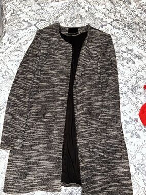 Madison & Berkeley Black and Gray Marled Open-Front Blazer Coat